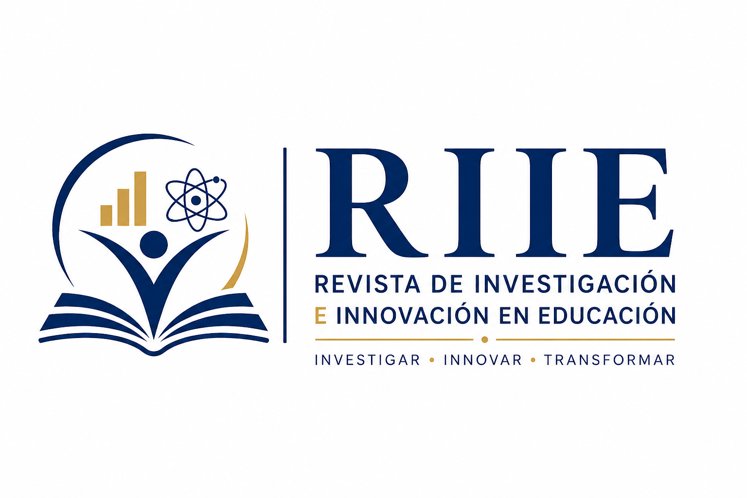 “Logotipo oficial de la Revista de Investigación e Innovación en Educación (RIIE), con un libro abierto estilizado y una figura humana en azul y dorado que simboliza investigación, innovación y transformación educativa.”